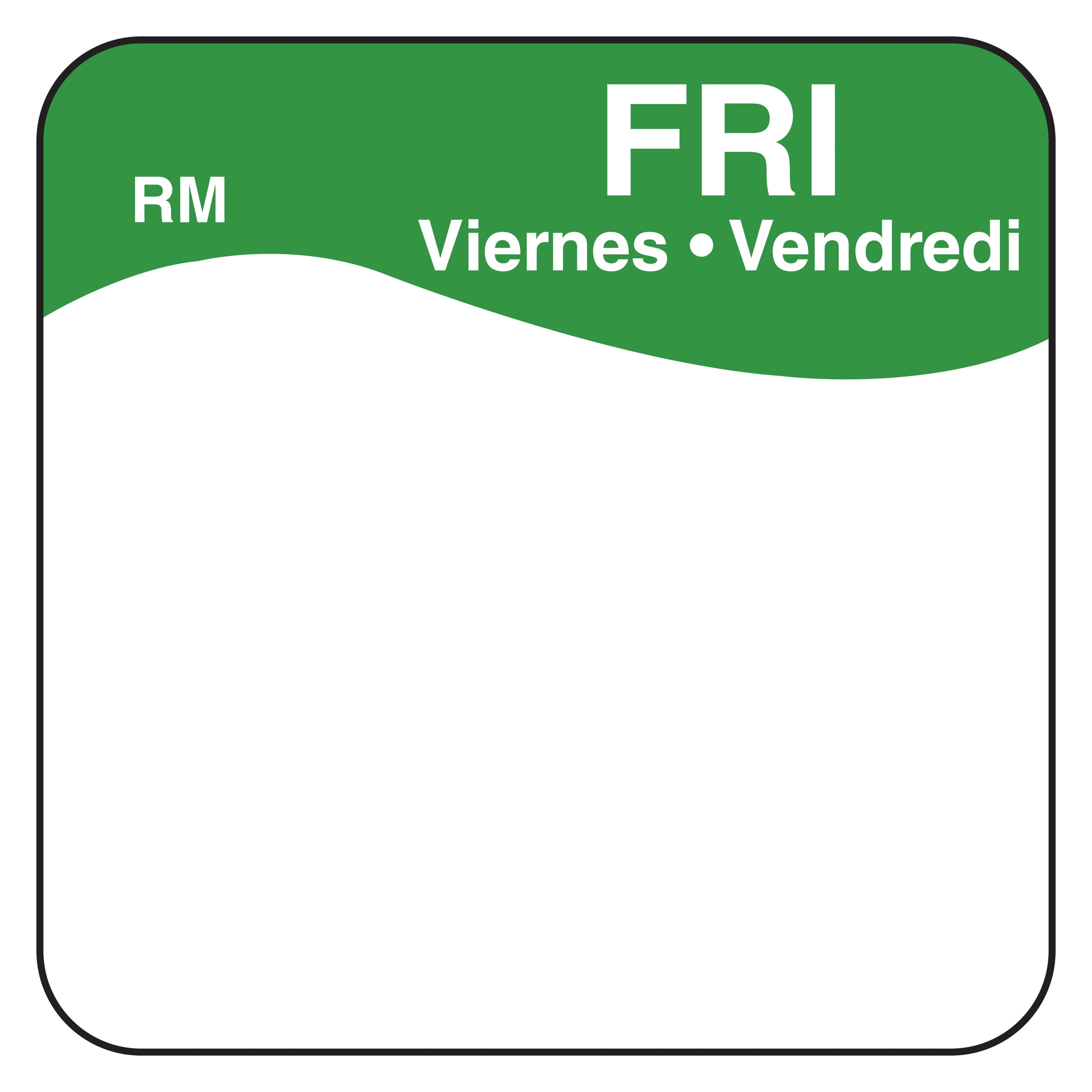 Daymark Square Wash Off Bilingual Day of the Week Label - Friday, 1 inch -- 12 rolls per case.