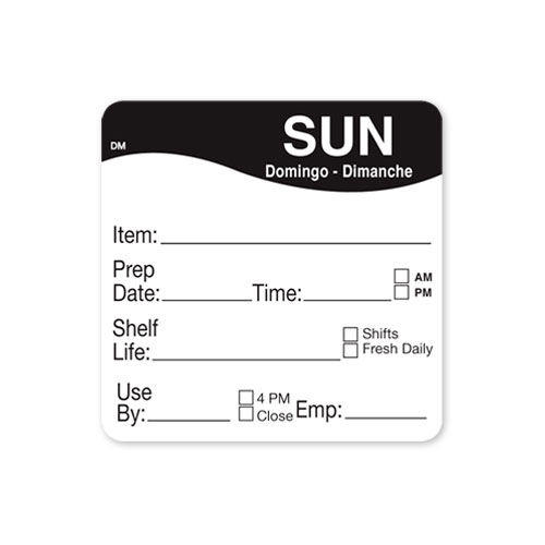 Daymark DissolveMark Shelf Life Day of the Week Label - Sunday, 2 x 2 inch -- 12 rolls per case.