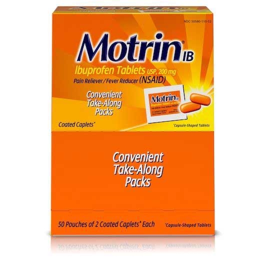 Motrin IB Pain Reliever Fever Reducer Ibuprofen Tablets - 100 count per pack -- 12 packs per case