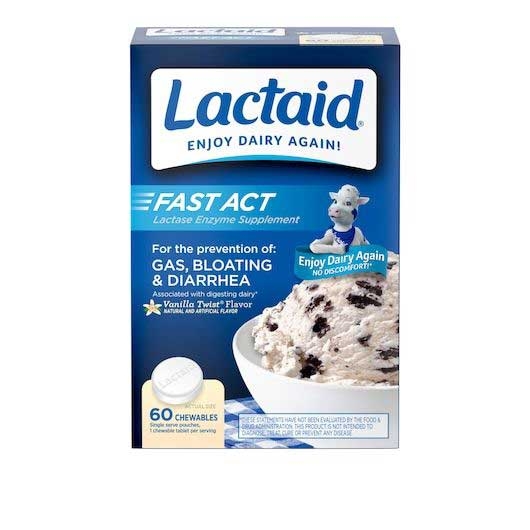 Lactaid Fast Act Vanilla Twist Flavor Chewable Tablets - 60 count per pack -- 24 packs per case