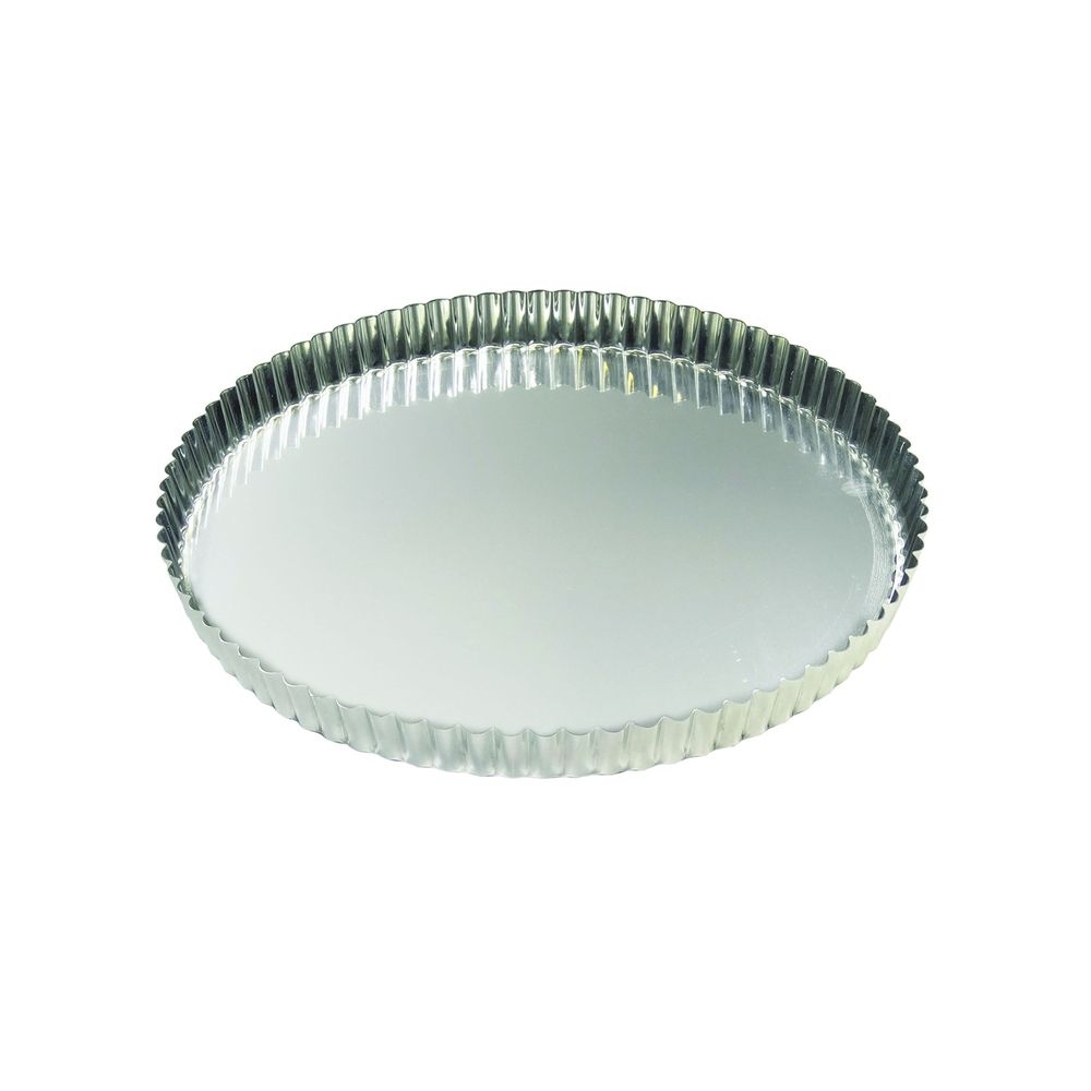 Gobel Tin Plate Round Fluted Tart Mold with Fixed Bottom, 9.1 inch Dia x 1 inch Height Cavity