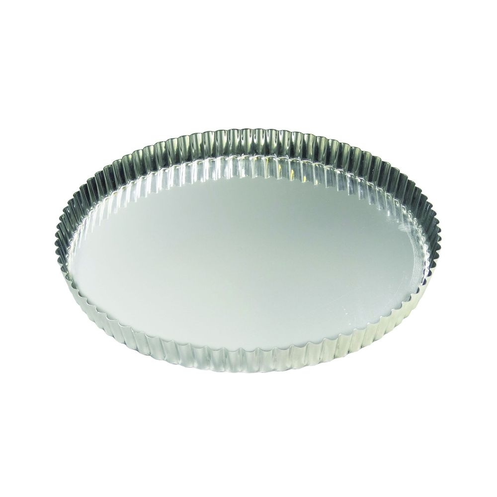 Gobel Tin Plate Round Fluted Tart Mold with Fixed Bottom, 9.4 inch Dia x 0.98 inch Height Cavity