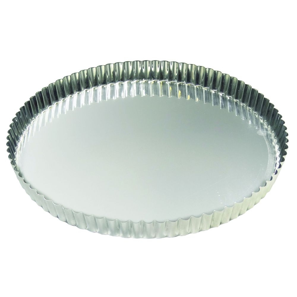 Gobel Tin Plate Round Fluted Tart Mold with Fixed Bottom, 12.2 inch Dia x 1 inch Height Cavity