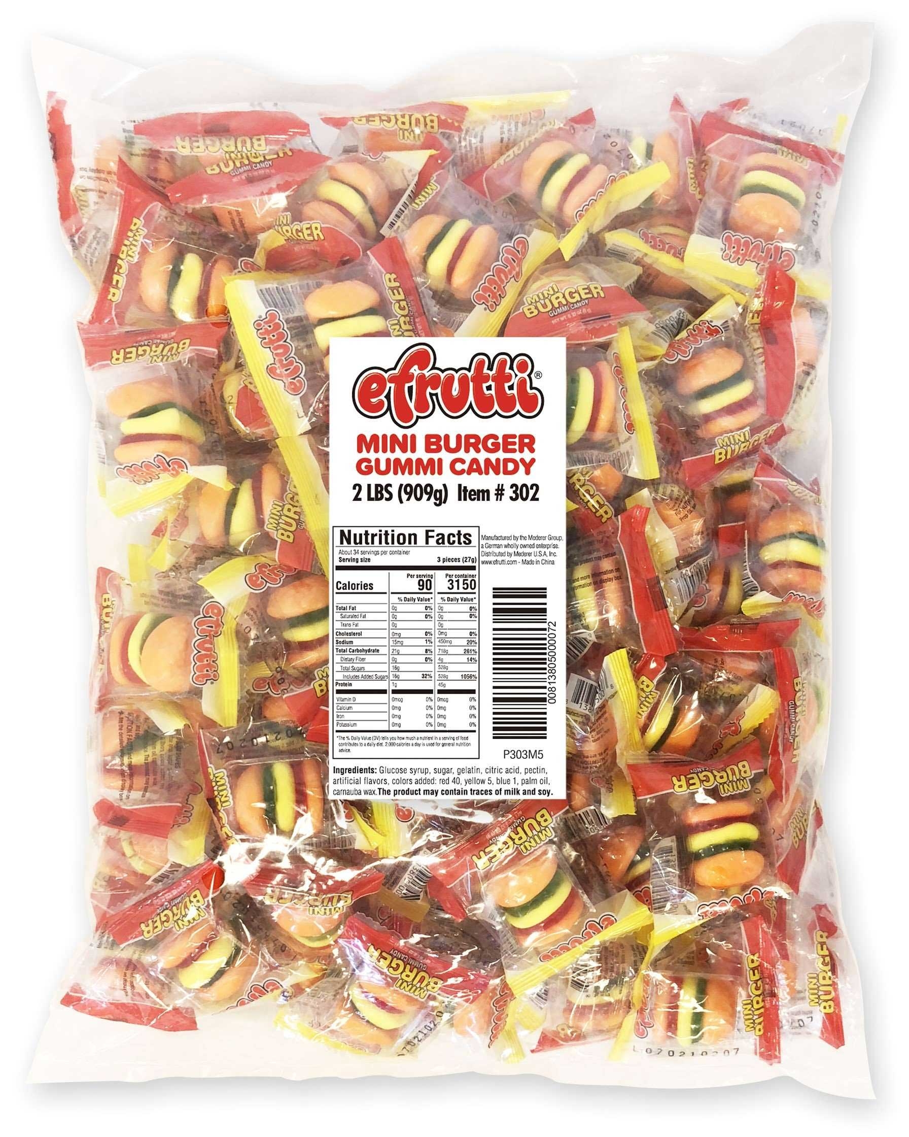 Efrutti Mini Burger Gummi Candy Bulk, 0.32 Ounce - 101 count per pack -- 8 packs per case