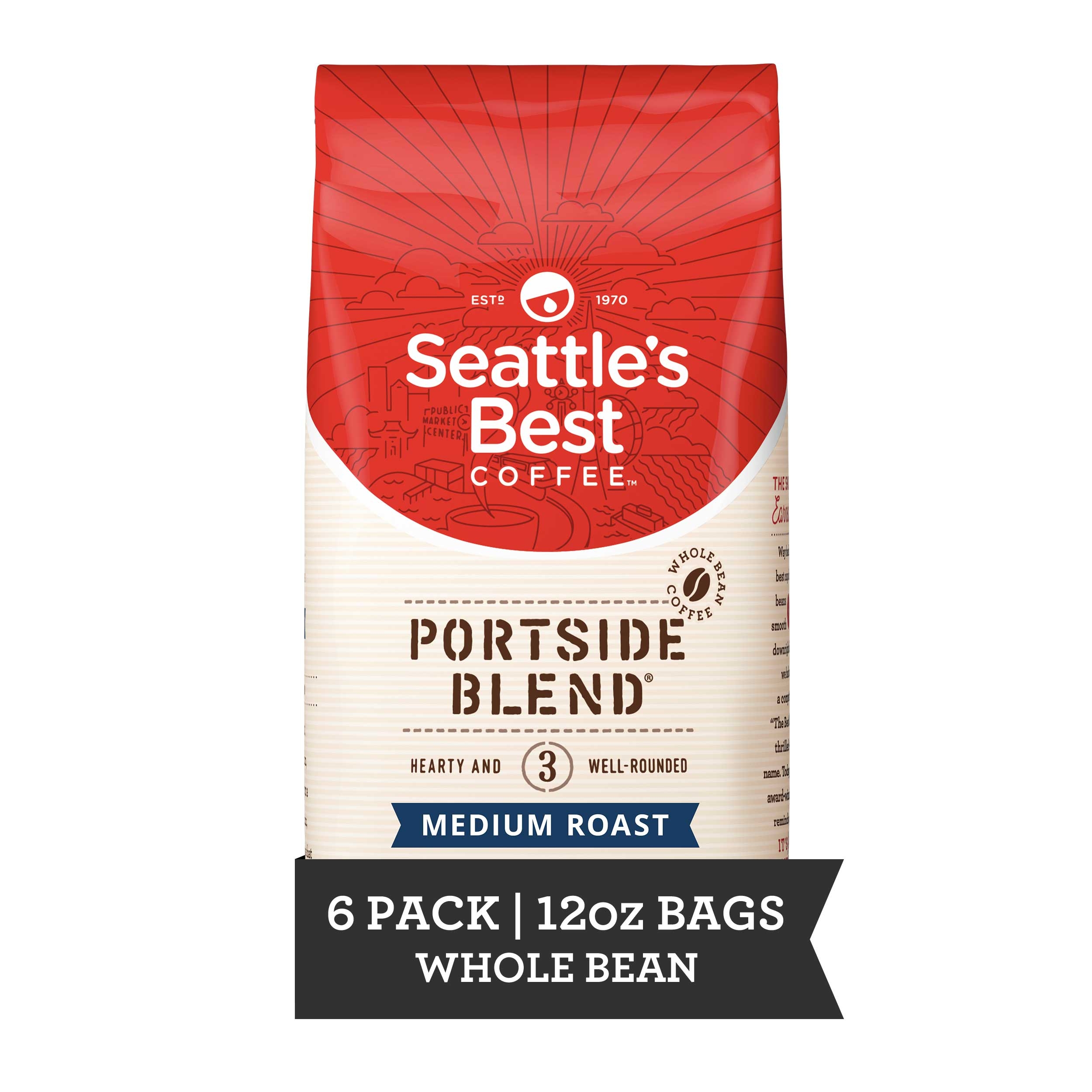 Seattles Best Coffee Portside Blend Medium Roast Whole Bean Coffee, 12 Ounce -- 6 per case
