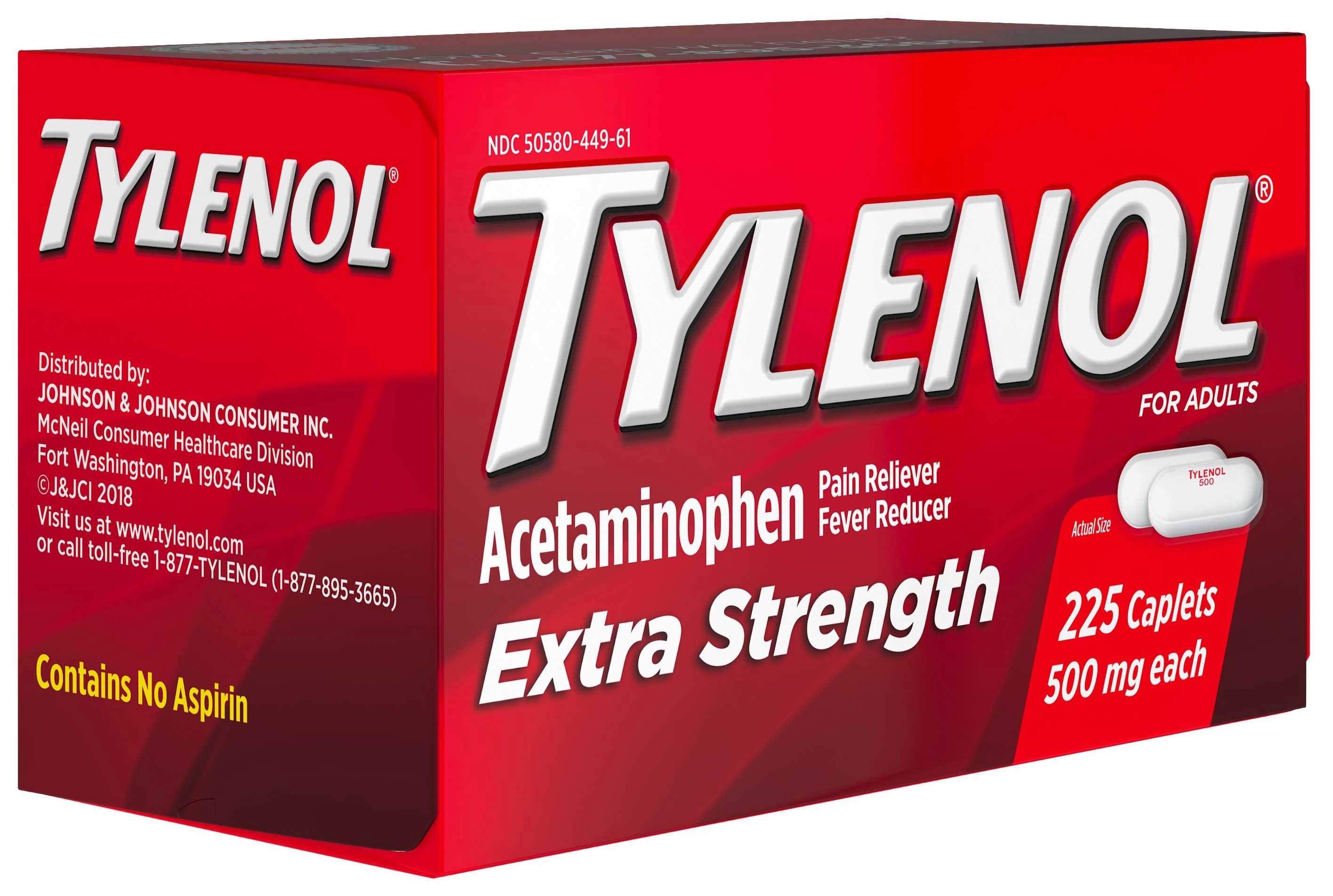 Tylenol Extra Strength Caplets, 225 per unit -- 24 per case