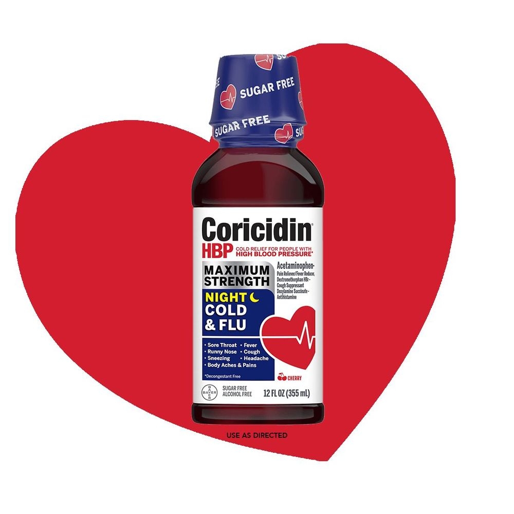 Coricidin HBP Maximum Strength Sugar Free Cherry Cold and Flu Night Cold and Flu Liquid, 12 Fluid Ounce -- 12 per case