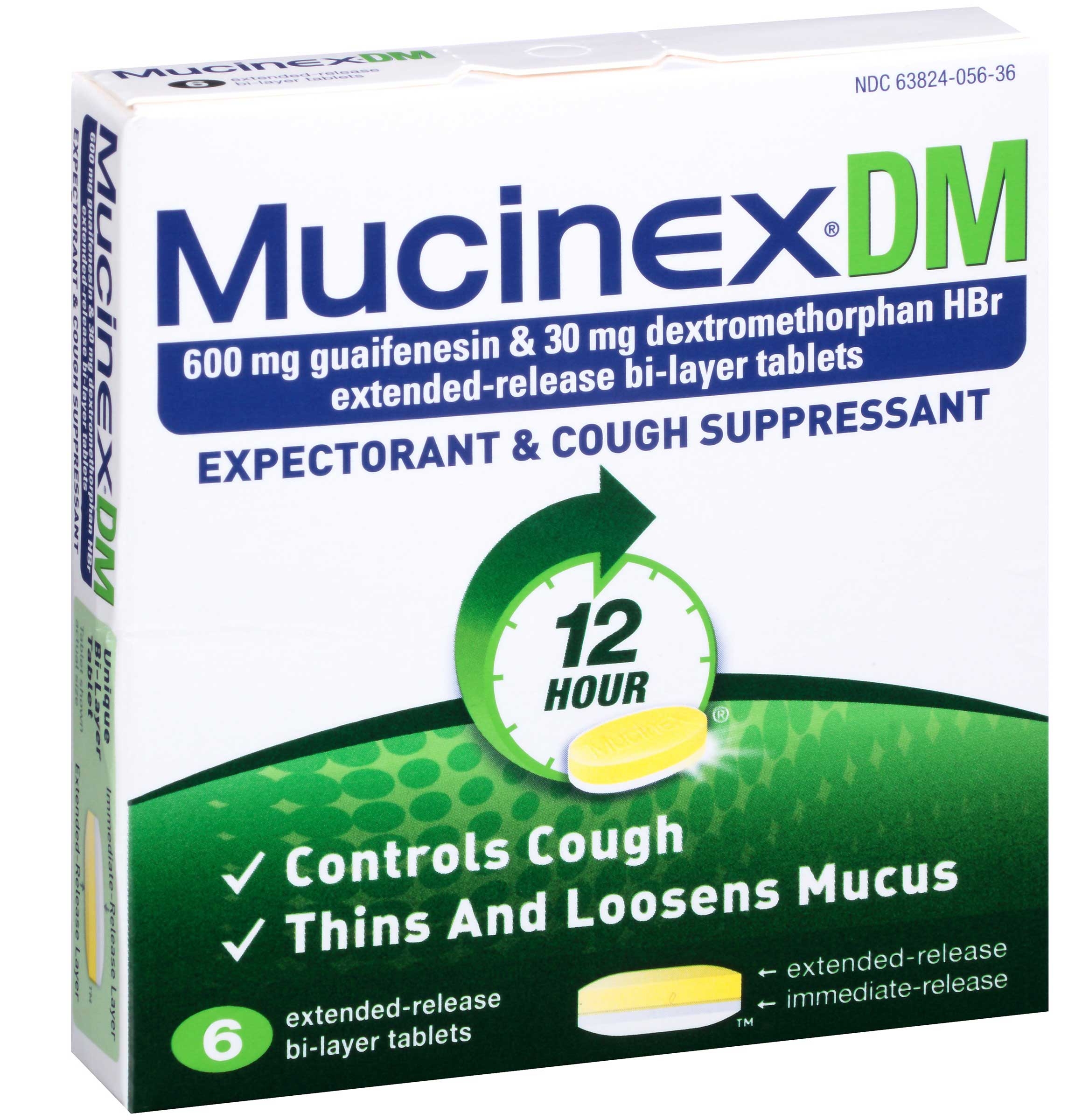 Mucinex DM Regular Strength Expectorant and Cough Suppressant - 6 count per pack -- 24 packs per case
