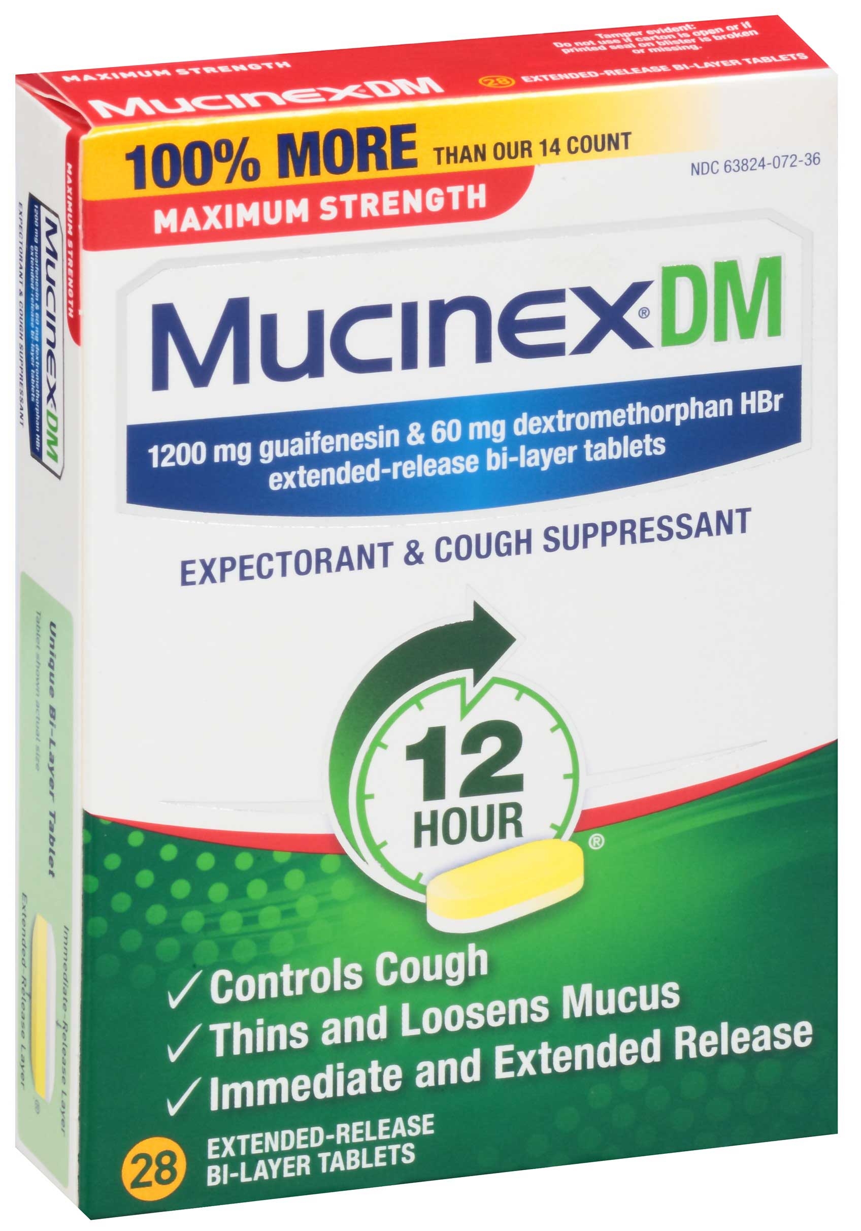 Reckitt Benckiser Mucinex DM Expectorant and Cough Suppressant Tablet, 28 per unit -- 24 per case