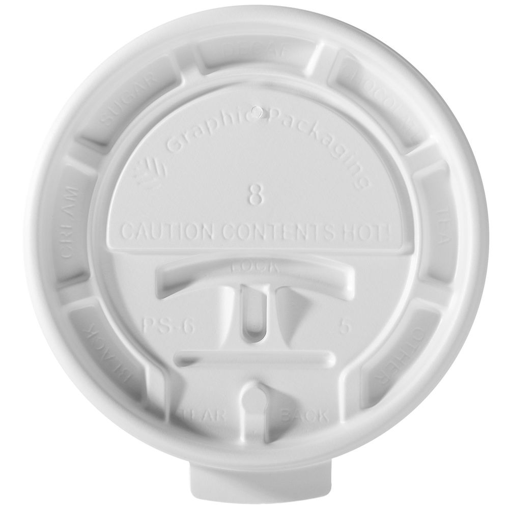 Graphic Packaging Polystyrene White Flat Tear-Back Lid for 8 Ounce Hot Cup -- 1000 per case