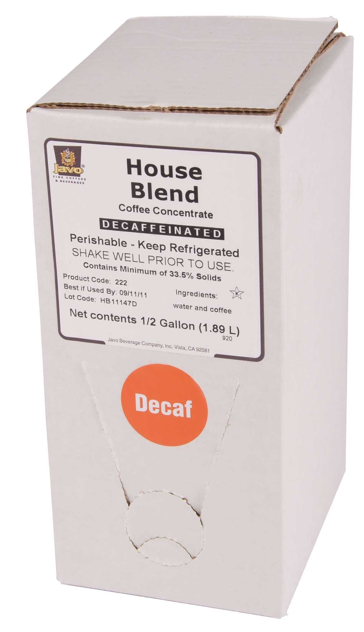 Javo Beverage House Blend Decaf Coffee Concentrate - Bag in Box, 0.5 Gallon -- 2 per case