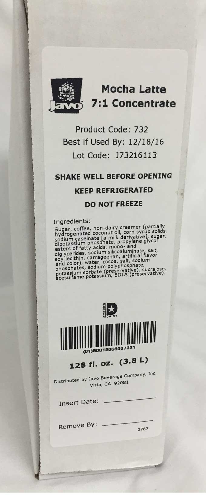 Javo Beverage 7:1 Concentrate Mocha Iced Latte, 1 Gallon