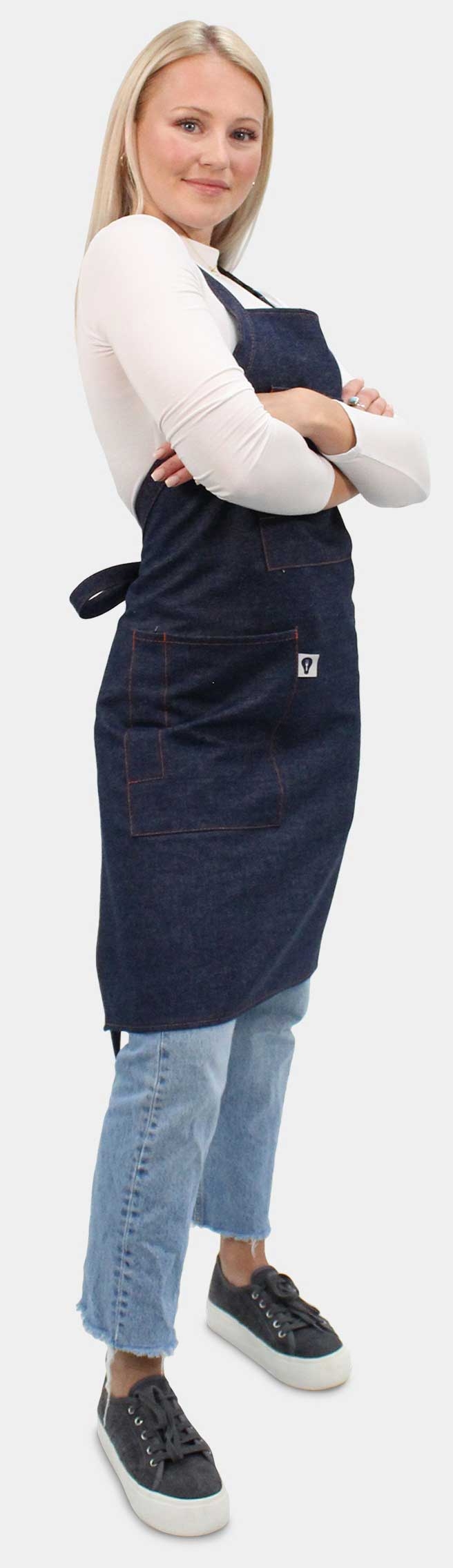 Intedge Artisan Denim 2-Pocket Bib Apron with Utility Strap 