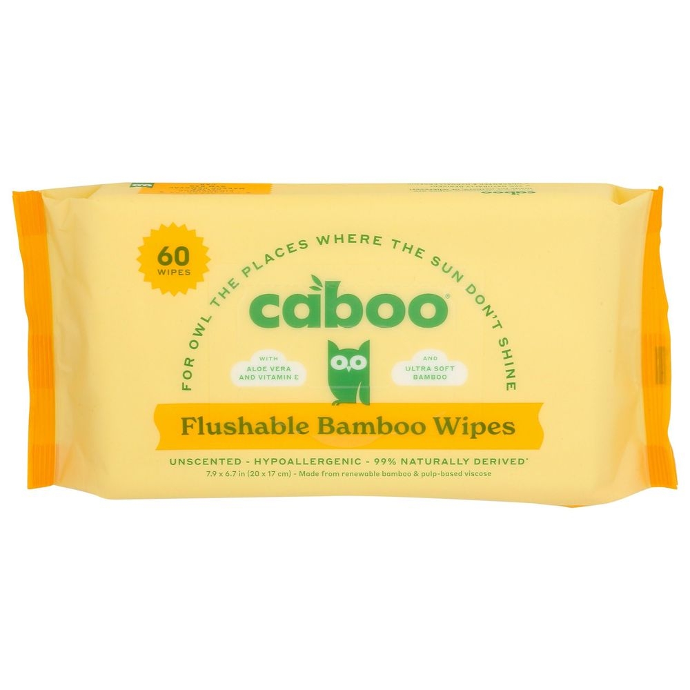 Caboo Unscented Flushable Bamboo Wipes, 60 count -- 12 per case