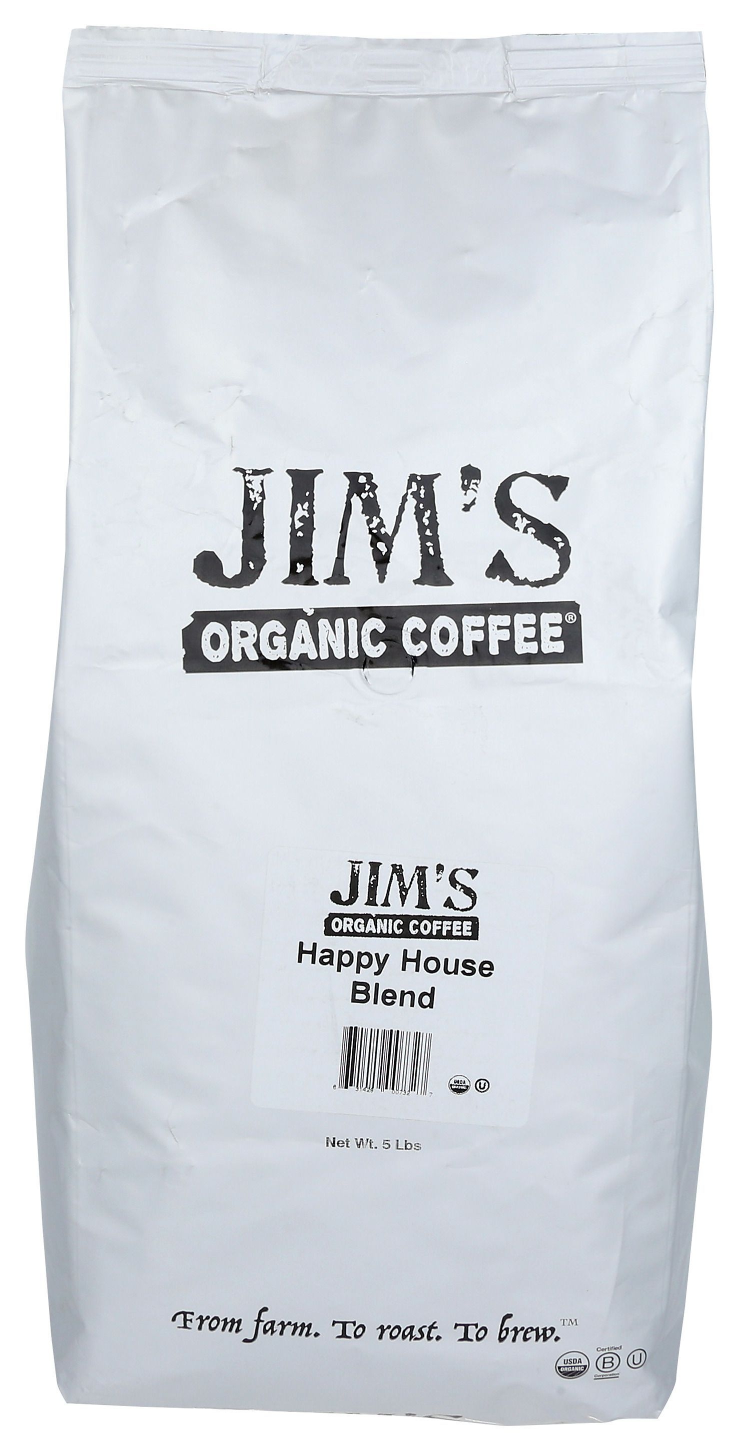 Jims Organic Coffee Happy House Blend Coffee, 5 Pound