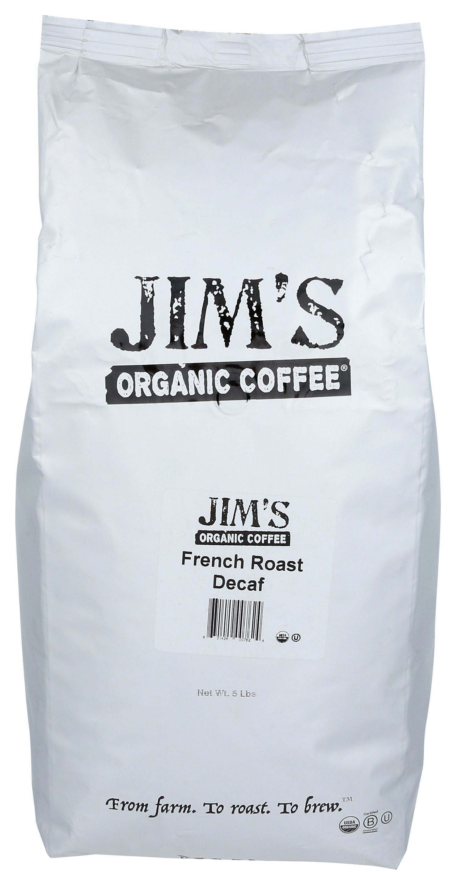 Jims Organic Coffee French Roast Decaf Coffee, 5 Pound