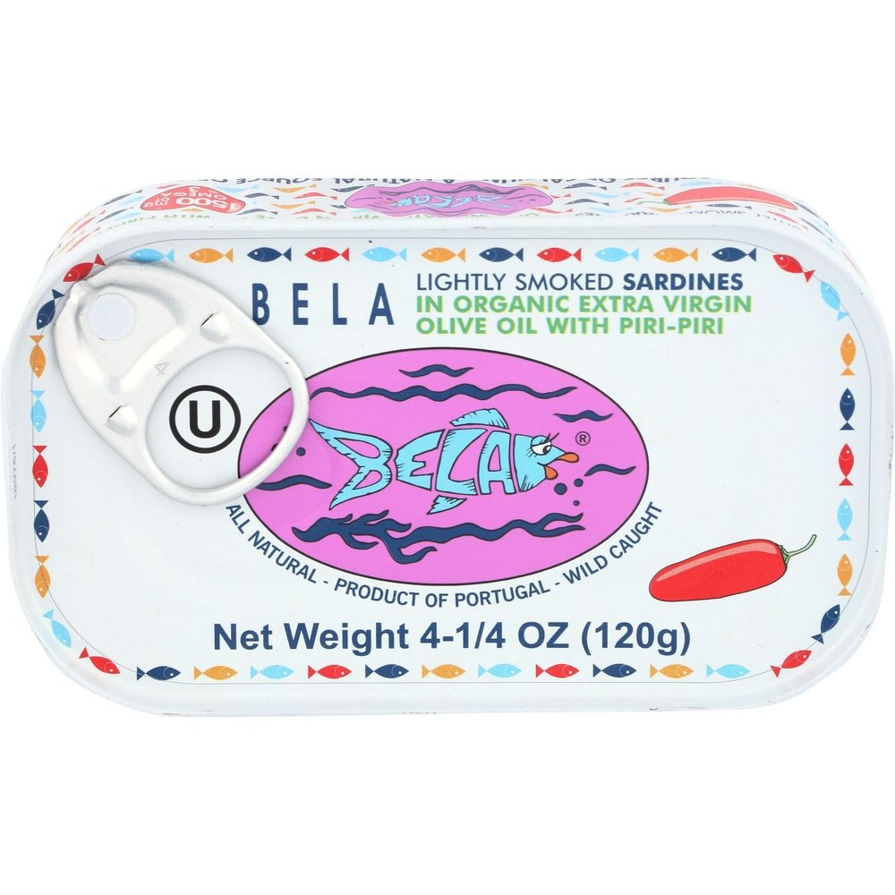 Bela Lightly Smoked Sardines in Organic Extra Virgin Olive Oil with Piri Piri, 4.23 Ounce -- 12 per case