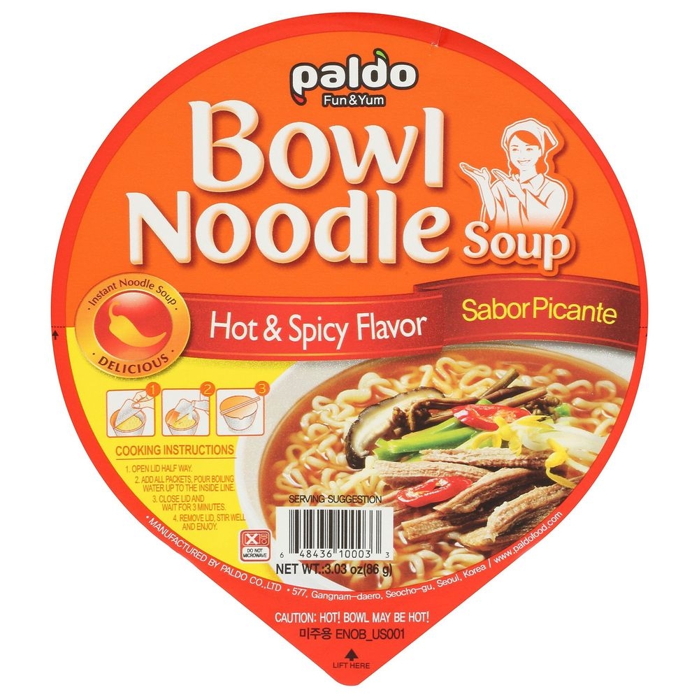 Paldo Hot and Spicy Bowl Noodle Soup, 3.03 Ounce -- 12 per case