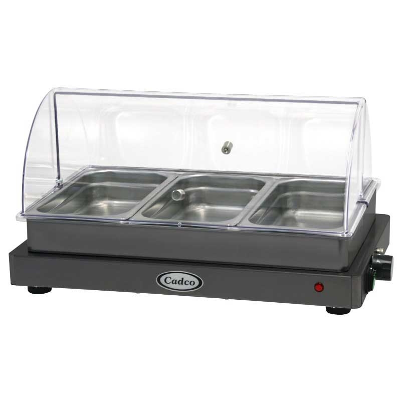 Cadco Stainless Steel Heavy Duty Medium Size Electric Chafer/Buffet Server with Rolltop Lid, 24 x 12 x 14 3/8 inch