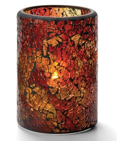 Hollowick Red and Gold Crackle Glass Cylinder Lamp, 4 1/2 x 3 1/8 x 3 1/8 inch.