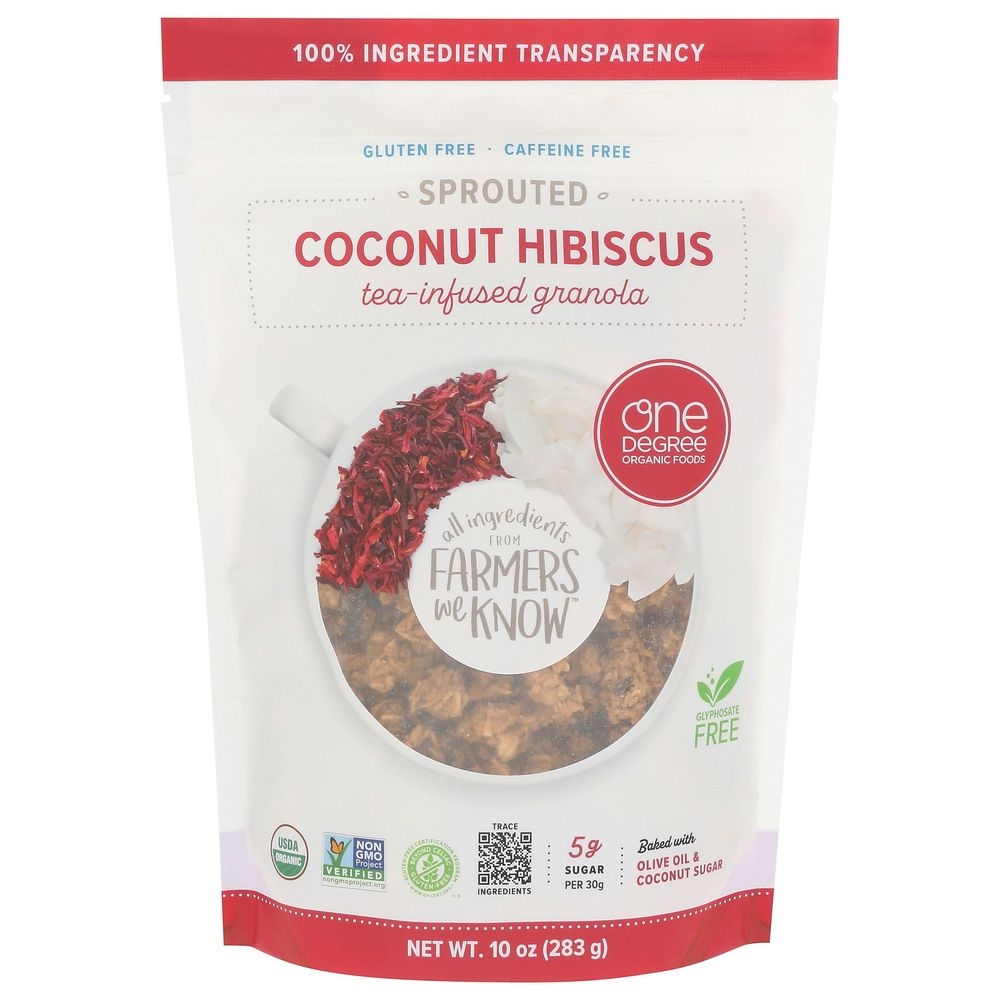 One Degree Organic Foods Organic Coconut Hibiscus Tea Infused Granola, 10 Ounce -- 6 per case