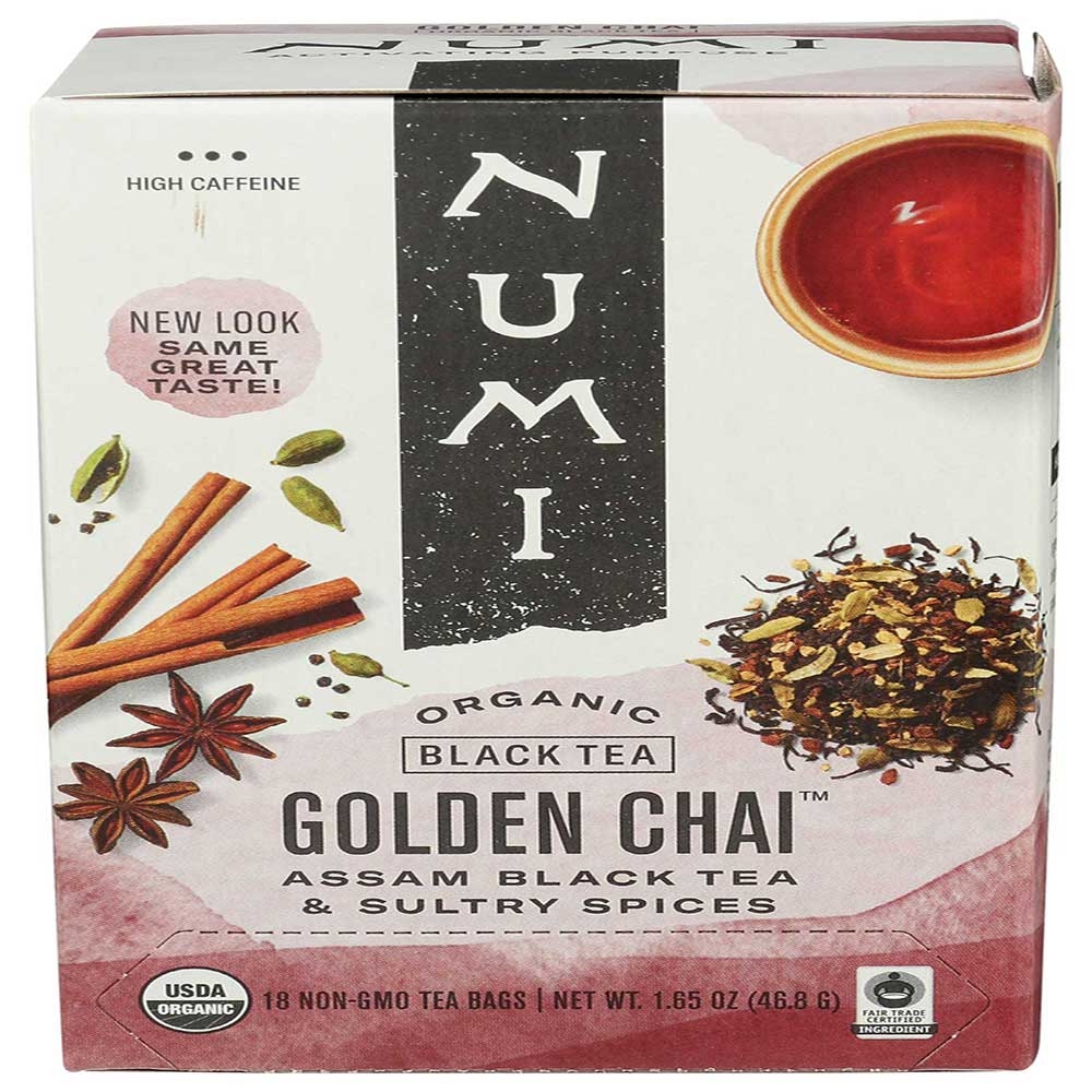 Numi Organic Golden Chai Black Tea, 18 tea bags -- 6 per case