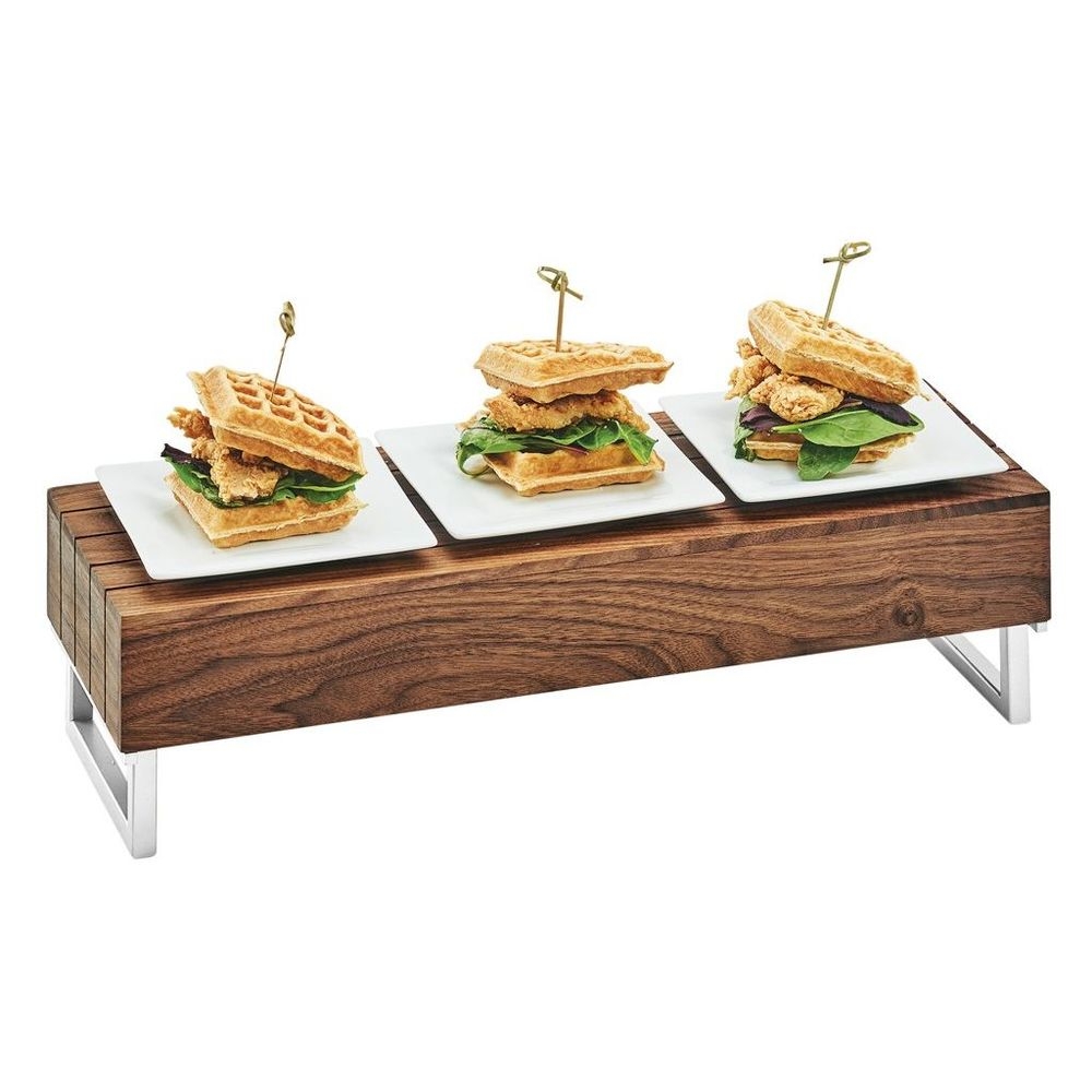 Cal-Mil Mid-Century Walnut Wood and Chrome Reversible Riser, 20 x 7 x 6 inch