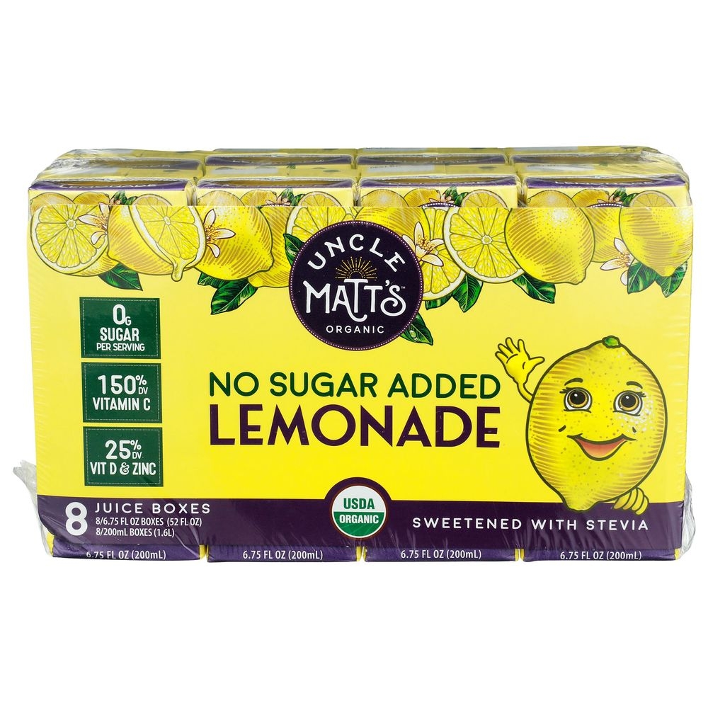 Unclematts Organic No Sugar Added Lemonade Juice, 6.75 Fluid Ounce Box -- 32 per case