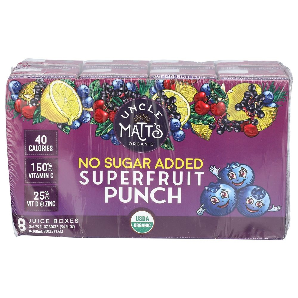 Uncle Matts Organic Unsweetened Superfruit Punch Juice, 6.75 Fluid Ounce -- 32 per case