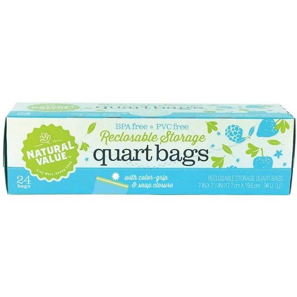 Natural Value Reclosable Storage Quart Bags - 24 count per pack -- 12 packs per case