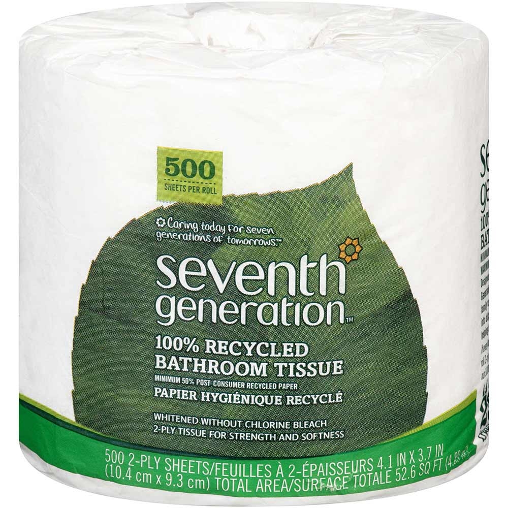 Seventh Generation Bathroom Tissue Paper, 500 sheets per roll -- 60 rolls per case.