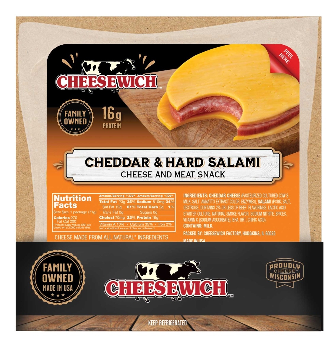 Cheesewich Cheddar and Salami, 2.5 Ounce -- 64 per case.