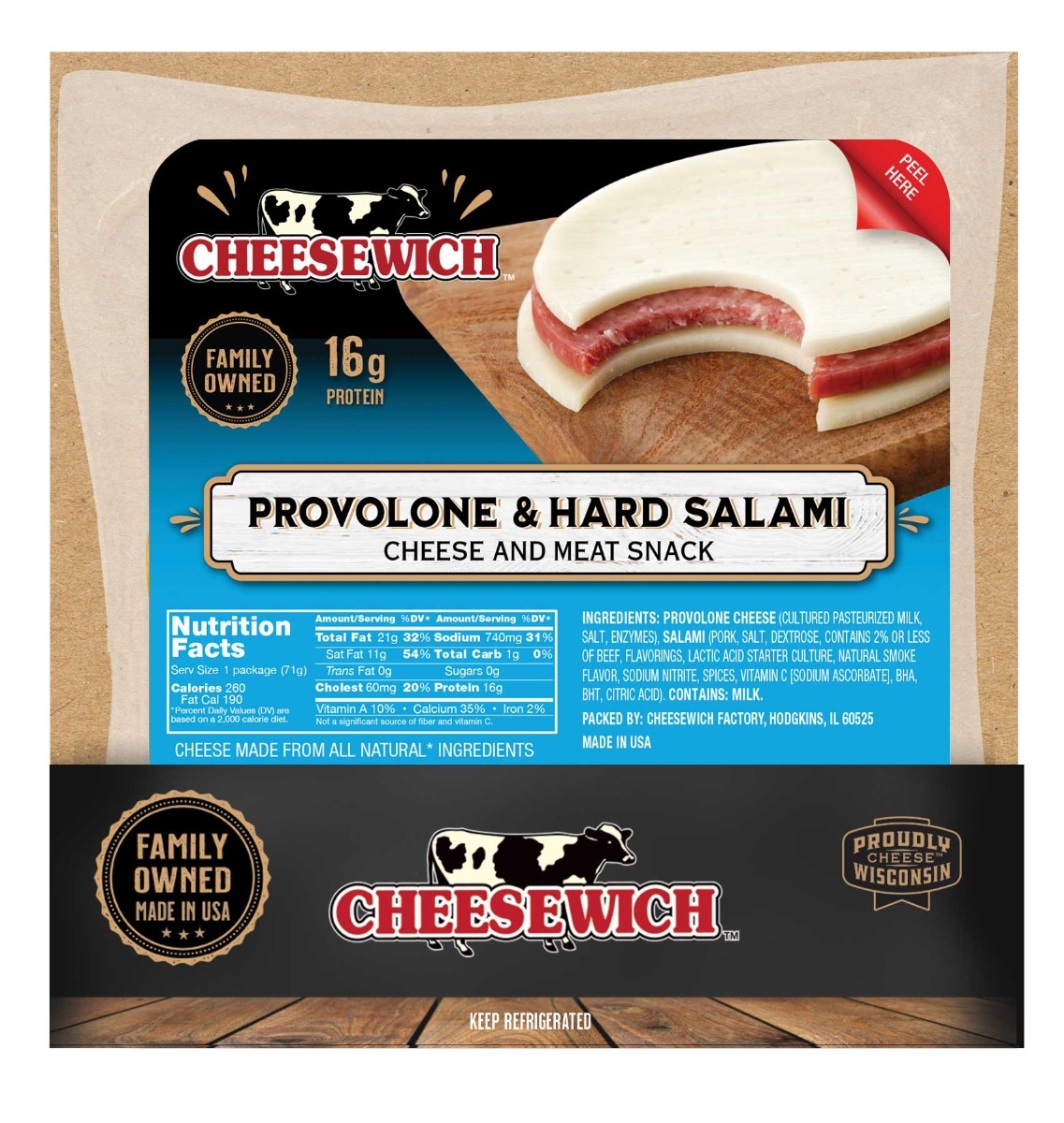 Cheesewich Provolone and Salami, 2.5 Ounce -- 64 per case.