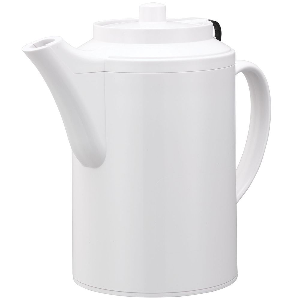 Service Ideas Plastic White Double Wall Teapot with Tether, 16 Ounce Capacity