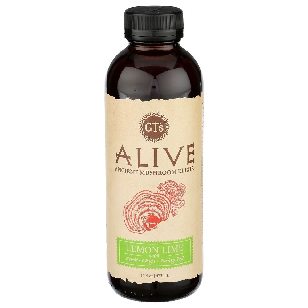 GTs Lemon Lime Alive Ancient Mushroom Elixir, 16 Fluid Ounce -- 12 per case