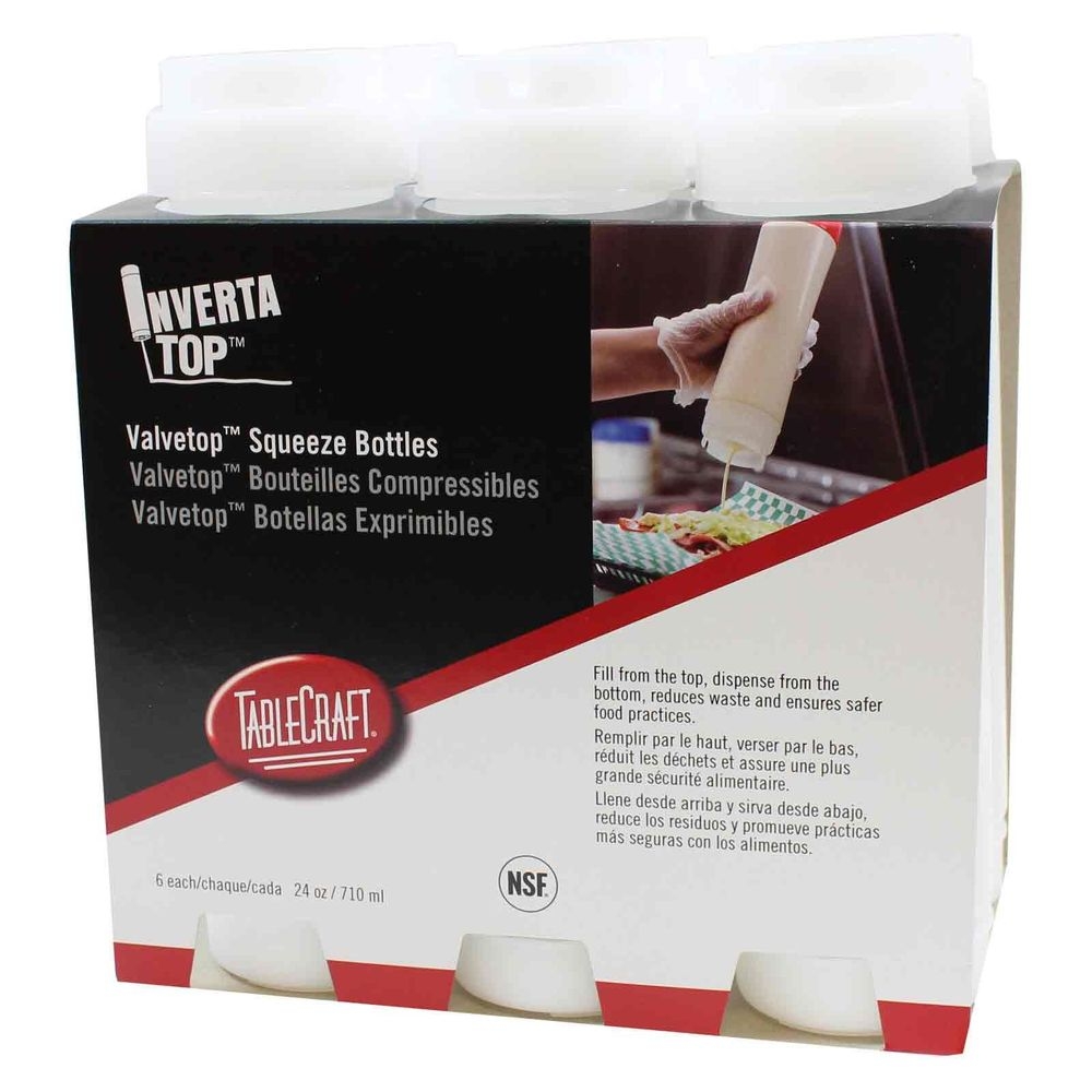Tablecraft InvertaTop 24 Ounce Universal ValveTop Squeeze Bottle, 6 count -- 8 per case