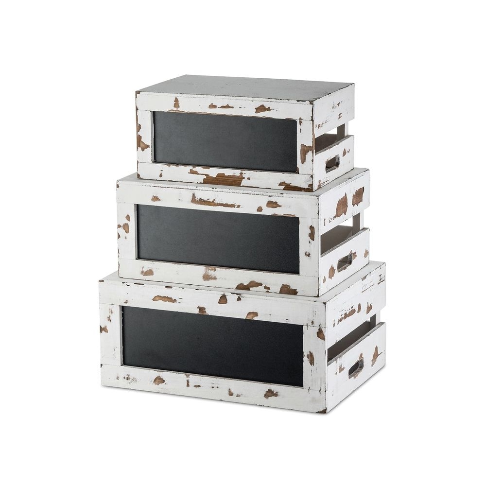 Tablecraft Rustic Risers White Distressed Wood Crate Set with Chalkboard, set of 3