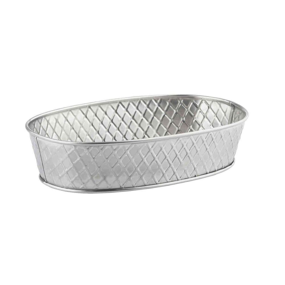 Tablecraft Lattice Collection Stainless Steel with Embossed Basket Weave Pattern Oval Platter, 9.5 inch Dia. x 6 x 2.125 inch