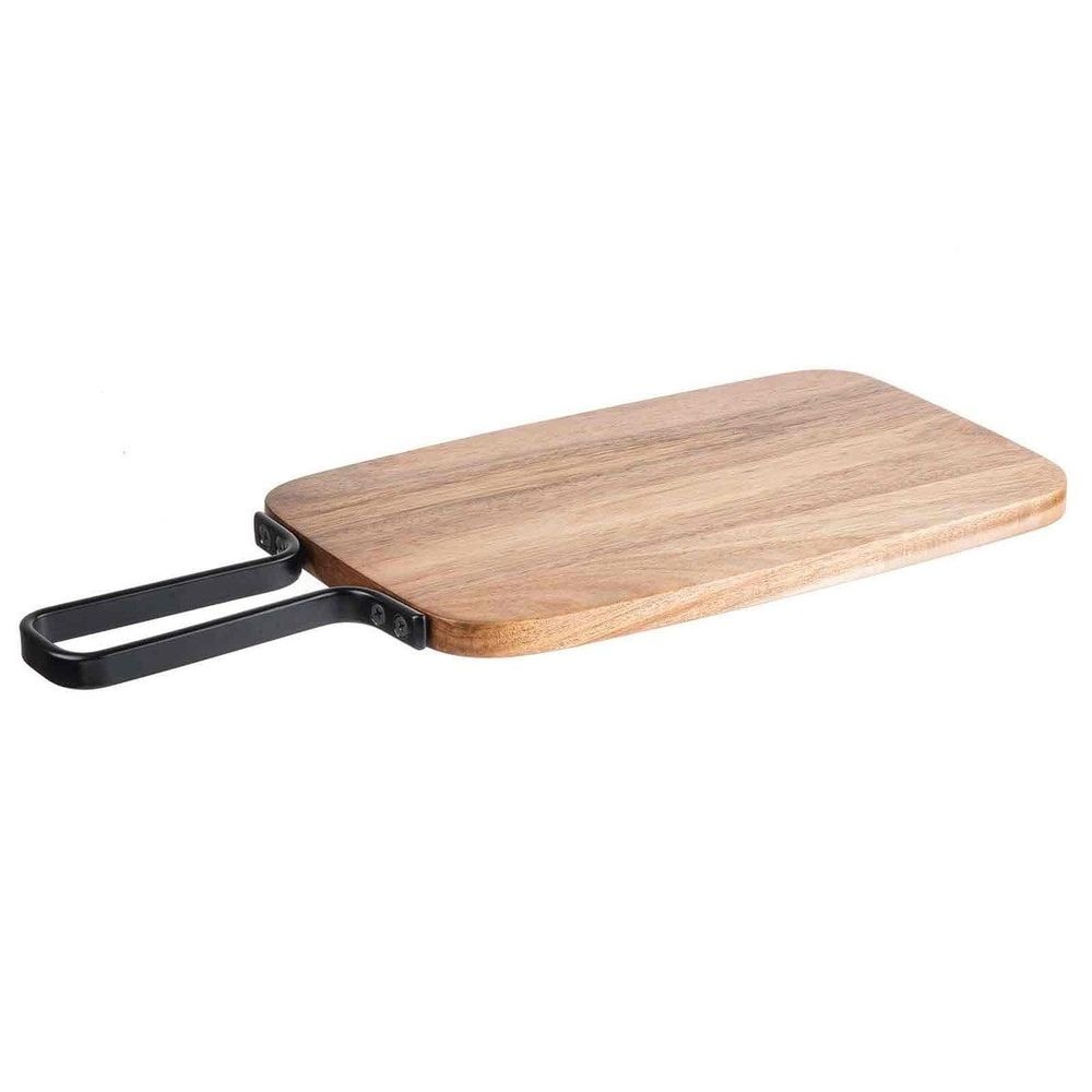 Tablecraft Industrial Collection Acacia Wood with Metal Banding Rectangular Serving Paddle with Handle, 7.25 x 12.125 x 17.125 inch