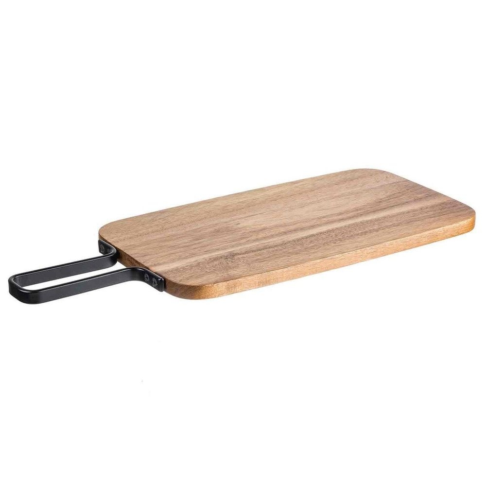 Tablecraft Industrial Collection Acacia Wood with Metal Banding Rectangular Serving Paddle with Handle, 8.5 x 15.125 x 20.125 inch