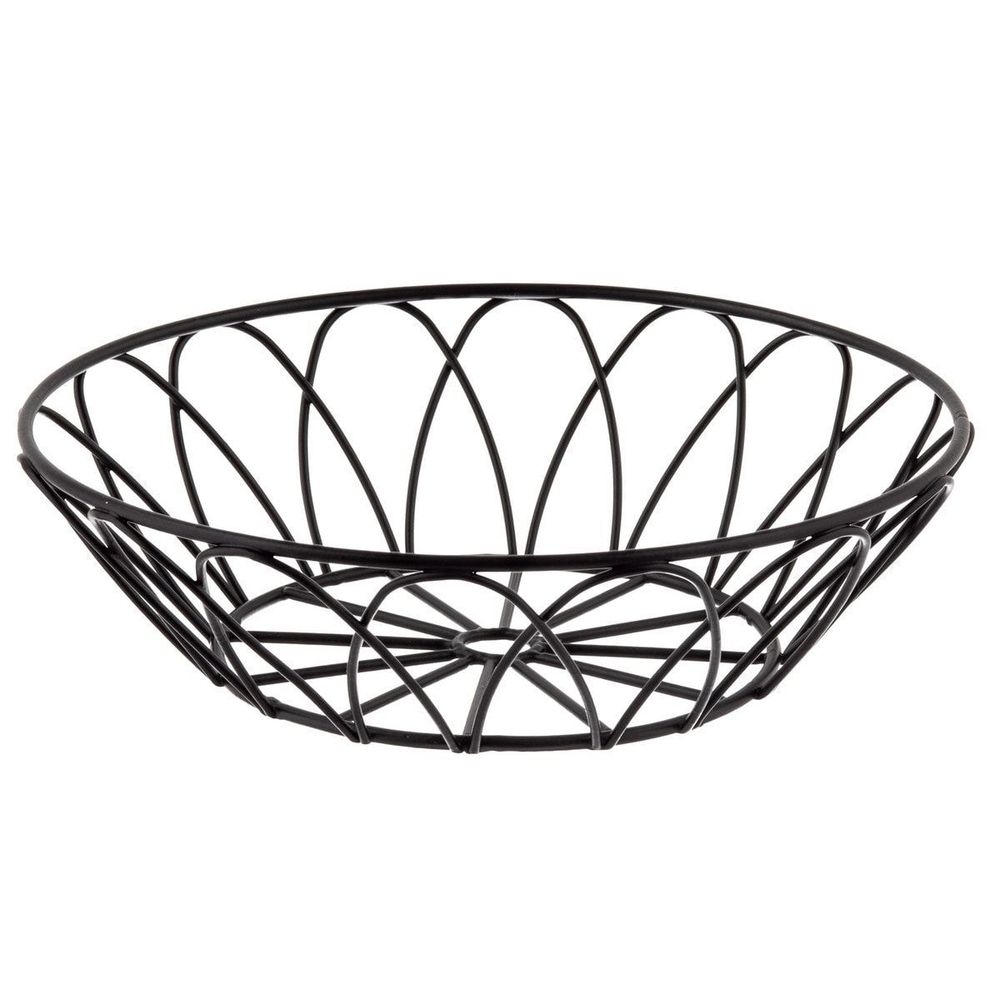 Tablecraft Petal Collection Black Powder Coated Metal Round Serving Basket, 8 x 8 x 2.5 inch