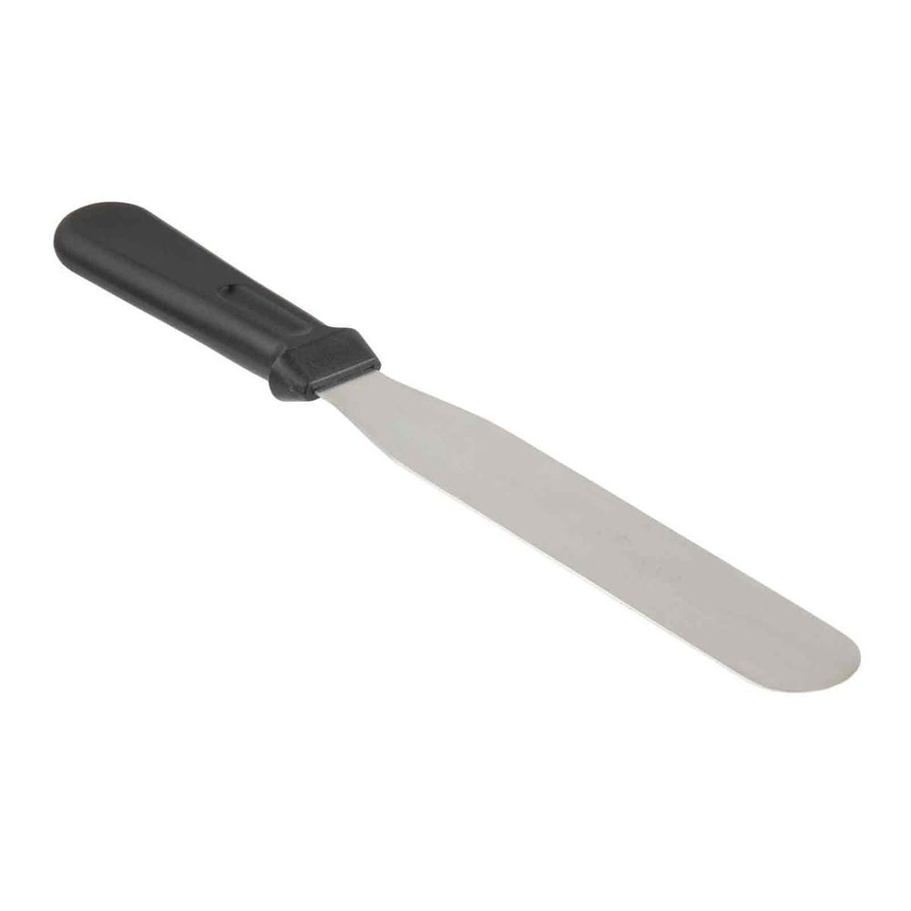 Tablecraft Stainless Steel Icing Spatula with Black Polypropylene Handle, 8 inch