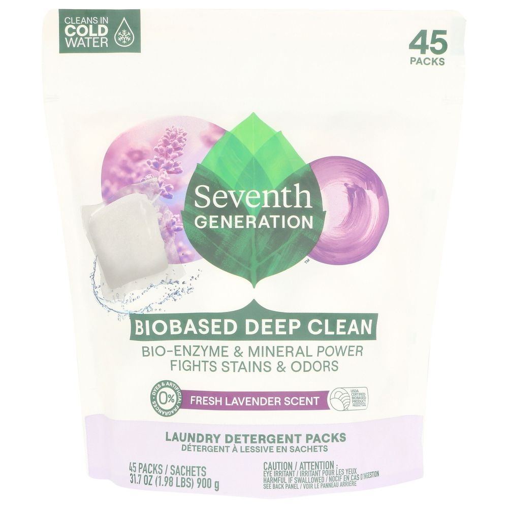 Seventh Generation Fresh Lavender Laundry Detergent Pack, 45 count -- 8 per case