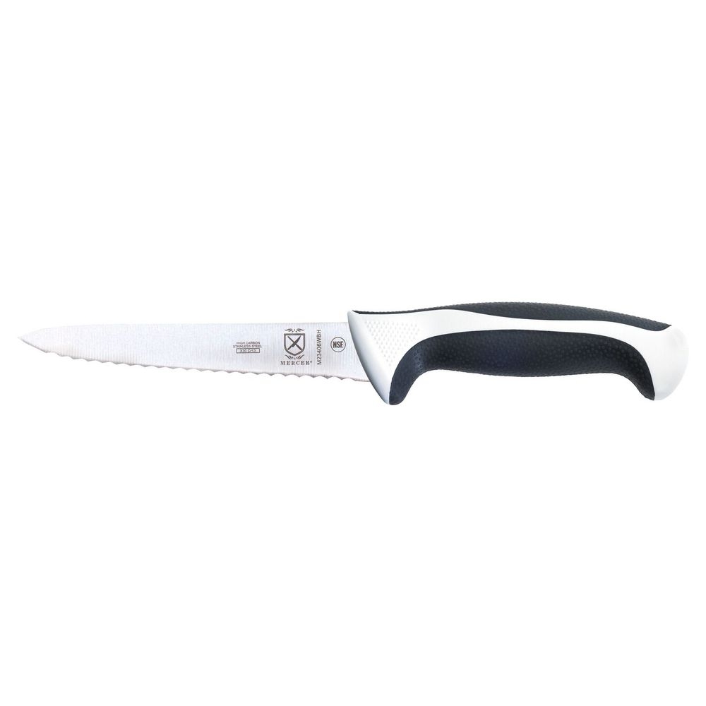 Mercer Culinary Millennia Wavy Edge Utility Knife with White Handle, 6 inch