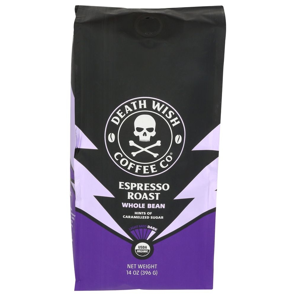 Death Wish Organic Espresso Roast Whole Bean Coffee, 14 Ounce -- 6 per case