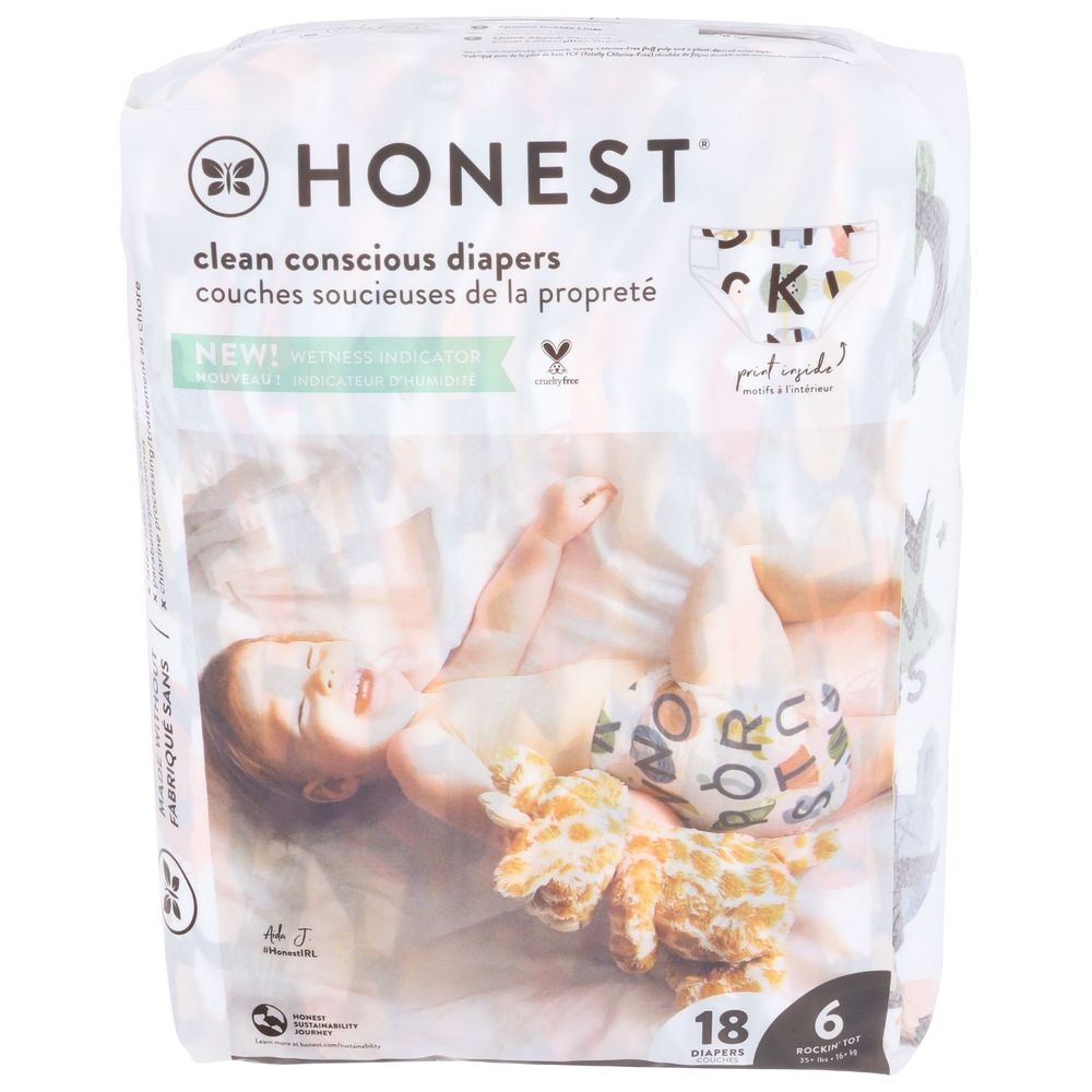 The Honest Size 6 All the Letters Clean Conscious Diapers, 18 count -- 4 per case