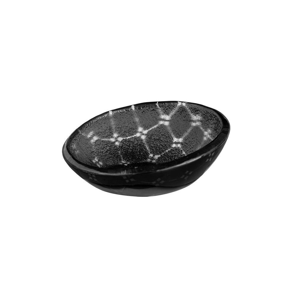Rosseto Kalderon Zenit Black Mini Round Shallow Handmade Glass Bowl, set of 12