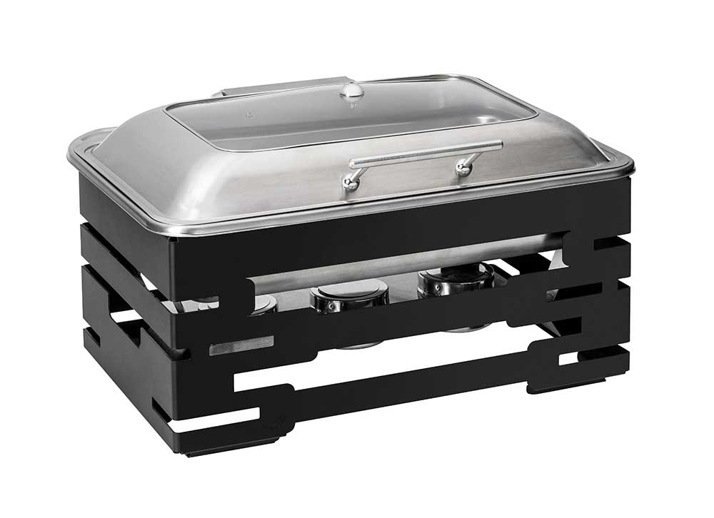 Rosseto Multi-Chef 10 inch Black Chafer with Soft Closing Lid 3 Fuel Holders and Reversible Burner Stand, 22.5 Ã— 17.5 Ã— 14.5 inch