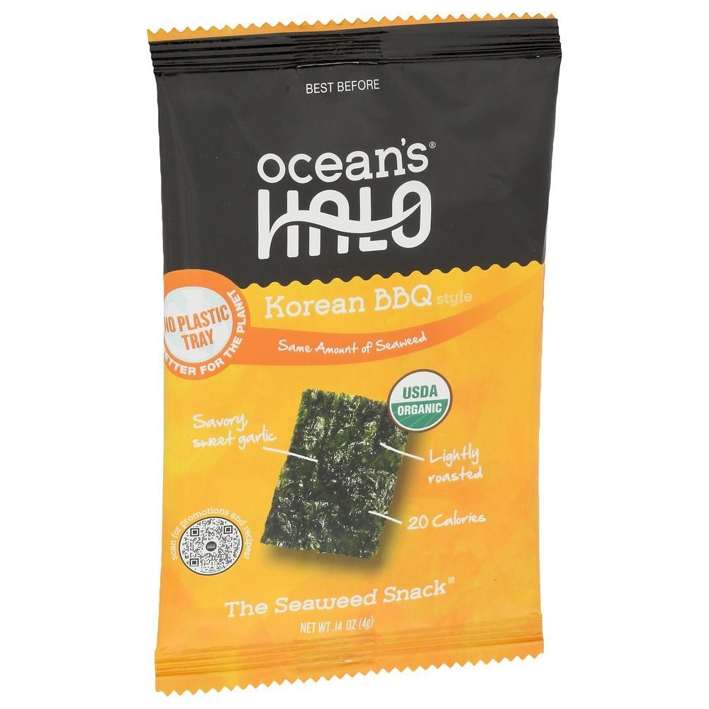 Oceans Halo Korean Bbq Seaweed Snacks, 0.14 Ounce -- 20 per case