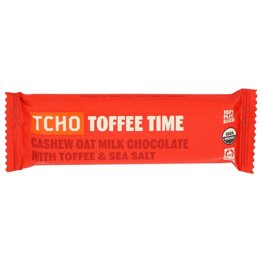 Tcho Bar Toffee Time Cashew Oat Milk Chocolate Bar, 0.83 Ounce -- 18 per case